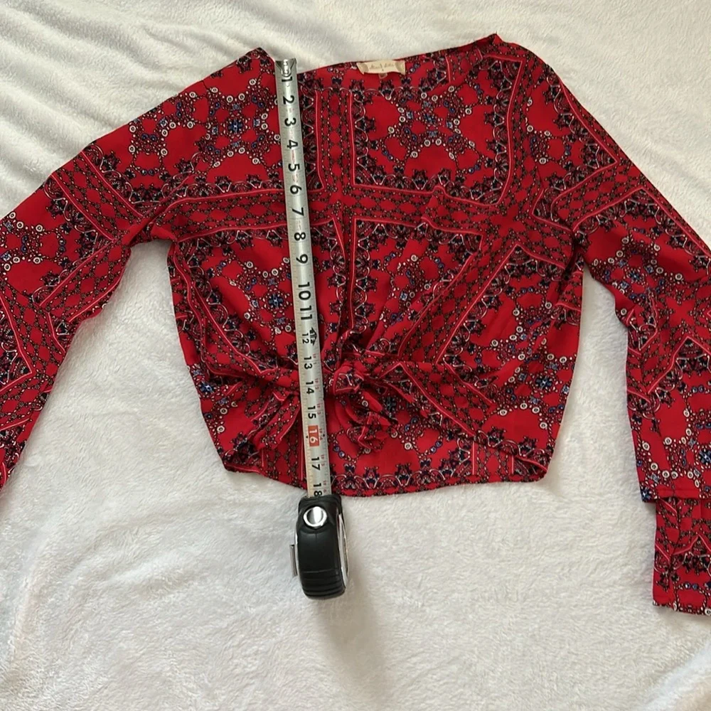 Altar'd State Red and Black Ruffled Tie Front Blouse - Picture 4 of 5